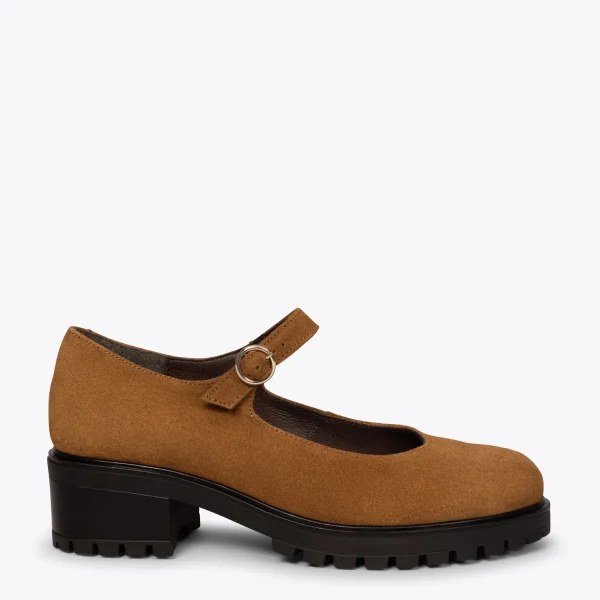 à prix promos MiMaO ShopOnline GIRL – Chaussures Avec Semelle Track Et Lanière En Cuir Nubuck CAMEL 1