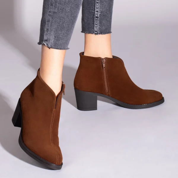 MiMaO ShopOnline BASIC – Bottines CAMEL Basiques à Talon Large Et Décolleté En V magasin 7