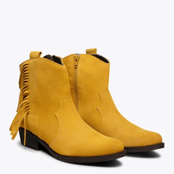 boutique en ligne MiMaO ShopOnline BOHO- Bottines MOUTARDE Style Cowboy Avec Franges 3