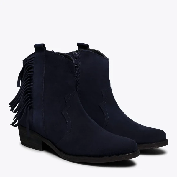 fashioniable MiMaO ShopOnline BOHO- Bottines BLEU MARINE Style Cowboy Avec Franges 3