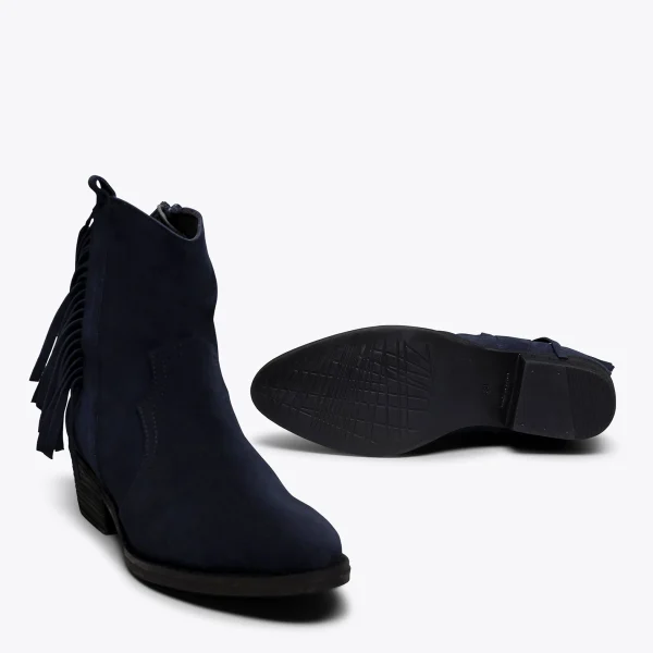 fashioniable MiMaO ShopOnline BOHO- Bottines BLEU MARINE Style Cowboy Avec Franges 6