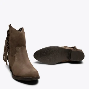 MiMaO ShopOnline BOHO- Bottines TAUPE Style Cowboy Avec Franges vente à bas prix 17