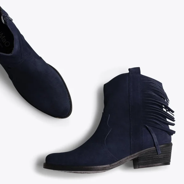 fashioniable MiMaO ShopOnline BOHO- Bottines BLEU MARINE Style Cowboy Avec Franges 4