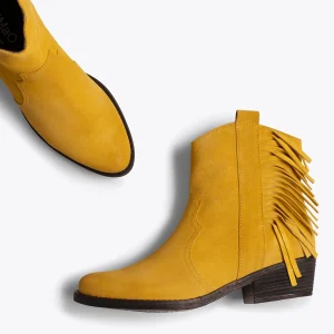 boutique en ligne MiMaO ShopOnline BOHO- Bottines MOUTARDE Style Cowboy Avec Franges 13