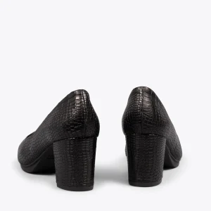 MiMaO ShopOnline URBAN S CROCO – Chaussures à Talon Imprimé Crocodile NOIR design à la mode 13