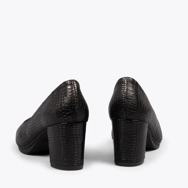 MiMaO ShopOnline URBAN S CROCO – Chaussures à Talon Imprimé Crocodile NOIR design à la mode 4