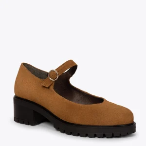 à prix promos MiMaO ShopOnline GIRL – Chaussures Avec Semelle Track Et Lanière En Cuir Nubuck CAMEL 15