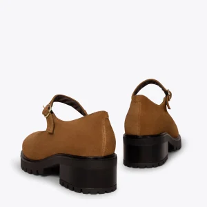 à prix promos MiMaO ShopOnline GIRL – Chaussures Avec Semelle Track Et Lanière En Cuir Nubuck CAMEL 13