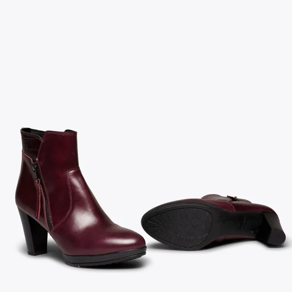 MiMaO ShopOnline COCO – Bottine à Talon BORDEAUX à Fermeture éclair fashioniable 5