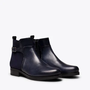 MiMaO ShopOnline DUO – Bottines Plates BLEU MARINE Avec Cuir Combiné Top ventes 10