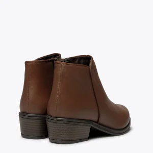 MiMaO ShopOnline BASIC – Bottine En Cuir MARRON à Talon Bas à prix d'occasion 14