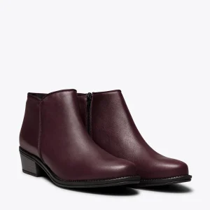 MiMaO ShopOnline BASIC – Bottine En Cuir BORDEAUX à Talon Bas Meilleur Prix Garanti 10