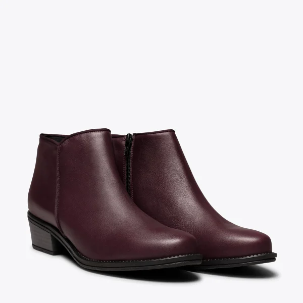 MiMaO ShopOnline BASIC – Bottine En Cuir BORDEAUX à Talon Bas Meilleur Prix Garanti 3