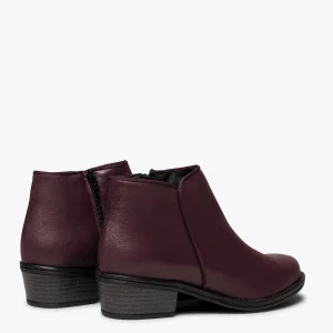 MiMaO ShopOnline BASIC – Bottine En Cuir BORDEAUX à Talon Bas Meilleur Prix Garanti 14