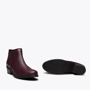 MiMaO ShopOnline BASIC – Bottine En Cuir BORDEAUX à Talon Bas Meilleur Prix Garanti 16