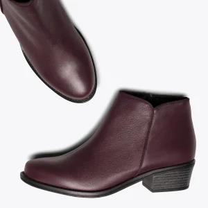 MiMaO ShopOnline BASIC – Bottine En Cuir BORDEAUX à Talon Bas Meilleur Prix Garanti 12