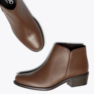 MiMaO ShopOnline BASIC – Bottine En Cuir MARRON à Talon Bas à prix d'occasion 12