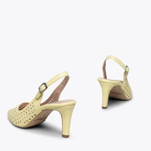 MiMaO ShopOnline AJOURÉ- Chaussure Talon Ouvert JAUNE à Petits Trous REMISE 15