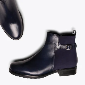 MiMaO ShopOnline DUO – Bottines Plates BLEU MARINE Avec Cuir Combiné Top ventes 12