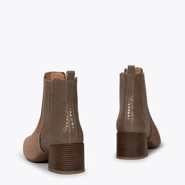 site en ligne MiMaO ShopOnline DUO – Bottines En Cuir TAUPE Avec Imprimé Serpent 4