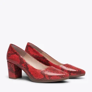 vente pas cher en ligne MiMaO ShopOnline URBAN S SERPENT- Escarpin à Petit Talon ROUGE Imitation Serpent 11