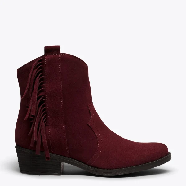 MiMaO ShopOnline BOHO- Bottines GRENAT Style Cowboy Avec Franges boutique en ligne 1