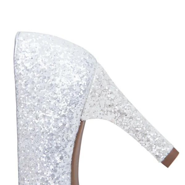 magasin france MiMaO ShopOnline GLAM STAR – Chaussure Glitter à Talon Aiguille BLANC 7