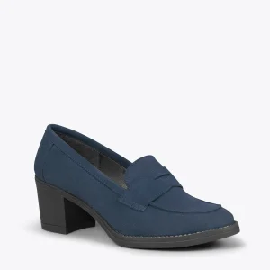 MiMaO ShopOnline MOKKA – Mocassin En Nubuck à Talon BLEU MARINE en promotion 15