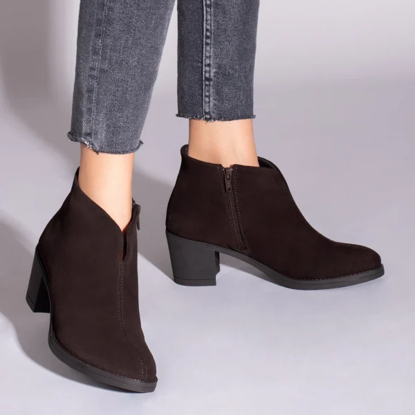 Distributeur Officiel MiMaO ShopOnline BASIC – Bottines MARRON Basiques à Talon Large Et Décolleté En V 7