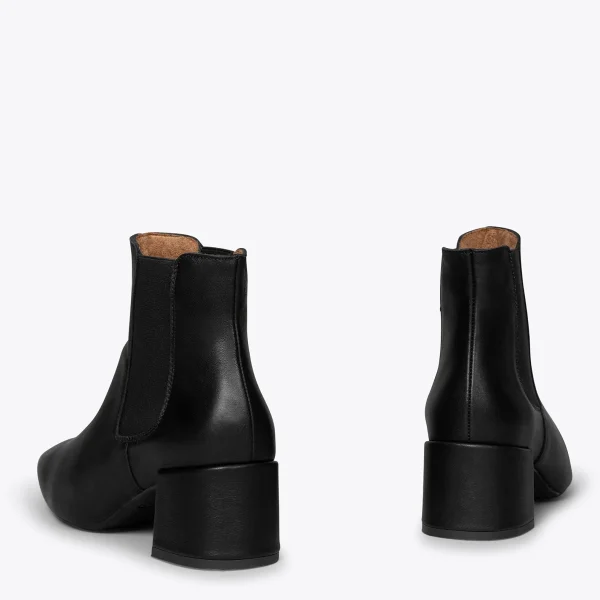 Achat MiMaO ShopOnline BOTTIN URBAN – Bottines Chelsea En Cuir à Talon Large NOIR 4