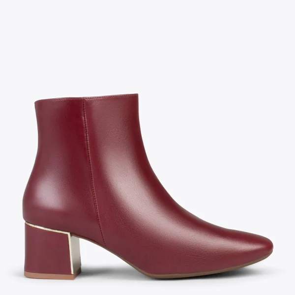 soldes de Noël MiMaO ShopOnline GOLD – Bottines à Talon Large Avec Détail Doré BORDEAUX 1