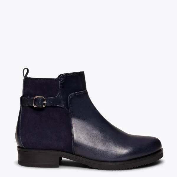 MiMaO ShopOnline DUO – Bottines Plates BLEU MARINE Avec Cuir Combiné Top ventes 1