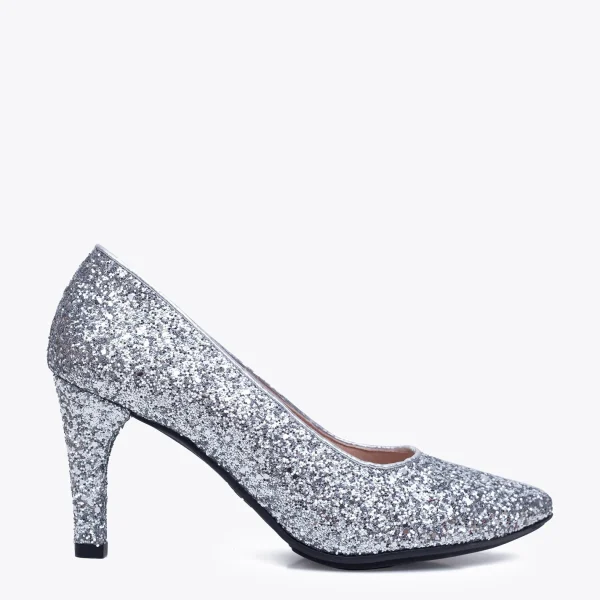 en france MiMaO ShopOnline GLAM STAR – Chaussure Glitter à Talon Aiguille ARGENTÉ 1