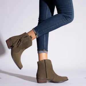 MiMaO ShopOnline BOHO- Bottines TAUPE Style Cowboy Avec Franges vente à bas prix 19