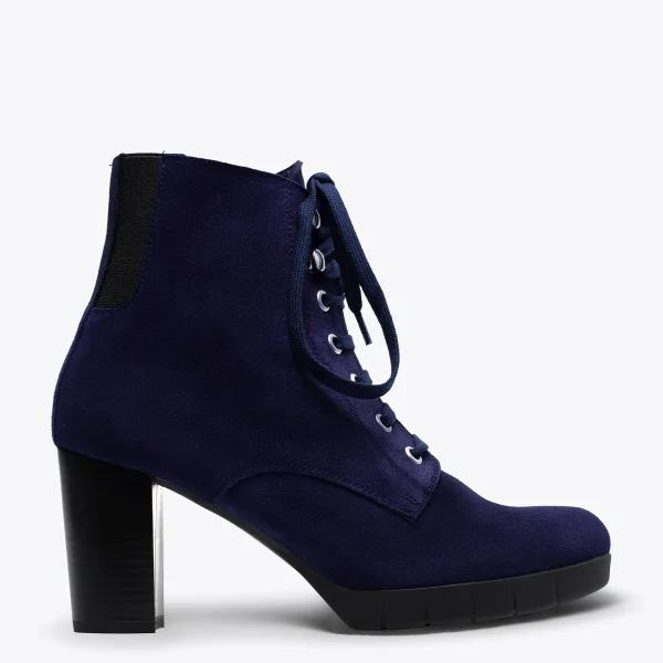 marques de renommée MiMaO ShopOnline LACETS – Botte à Lacets BLEU MARINE Avec Talon 1