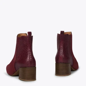 vente en ligne MiMaO ShopOnline DUO – Bottines En Cuir BORDEAUX Avec Imprimé Serpent 13