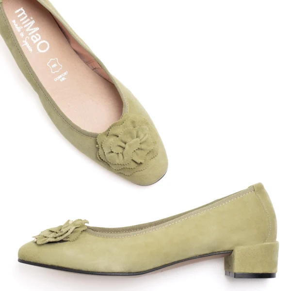 MiMaO ShopOnline FLEUR- Ballerine En Daim Avec Fleur VERT Réductions 6